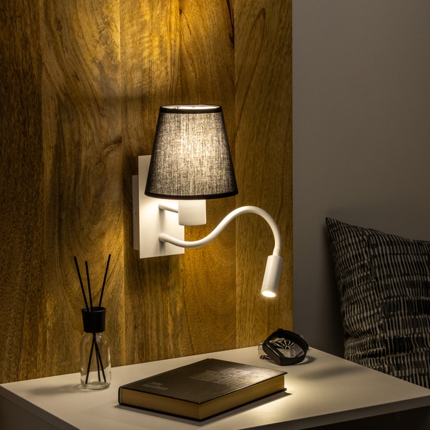 Brilagi - LED Lankstus sieninis šviestuvas NUBILA 1xE27/25W/230V + LED/3W balta/juoda