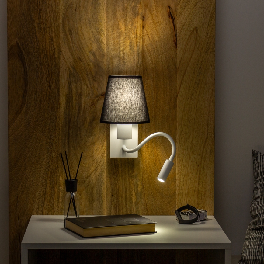 Brilagi - LED Lankstus sieninis šviestuvas NUBILA 1xE27/25W/230V + LED/3W balta/juoda