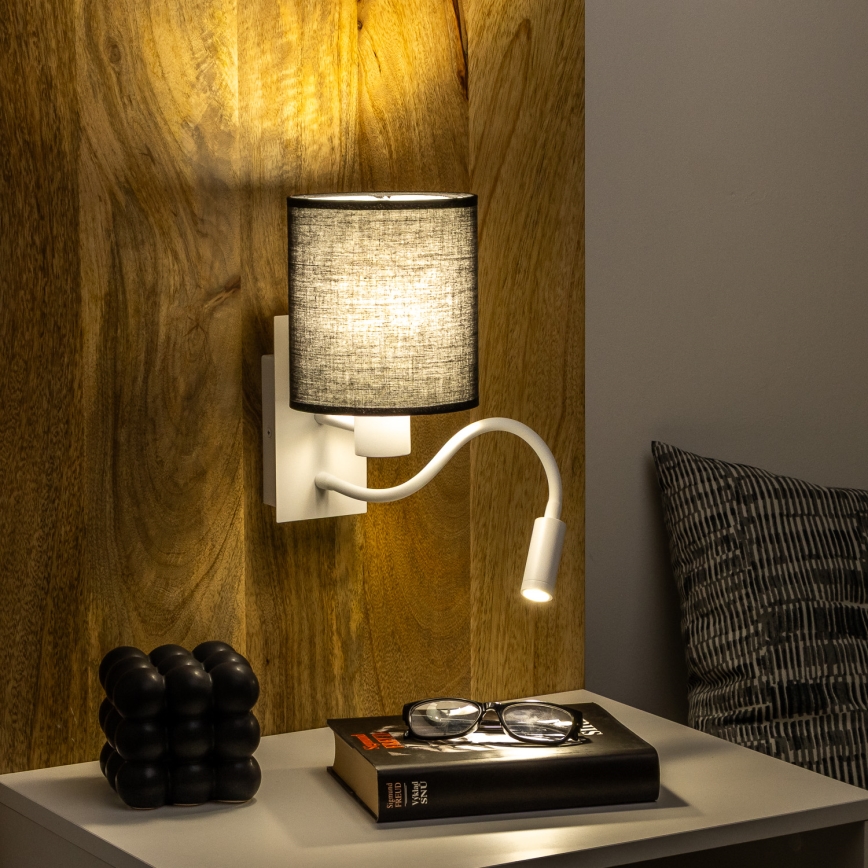 Brilagi - LED Lankstus sieninis šviestuvas NUBILA 1xE27/25W/230V + LED/3W balta/juoda