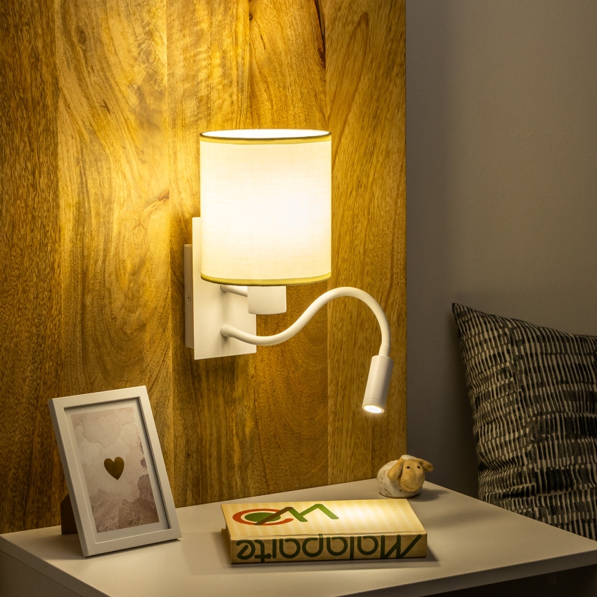 Brilagi - LED Lankstus sieninis šviestuvas NUBILA 1xE27/25W/230V + LED/3W balta/kreminė