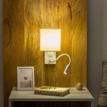 Brilagi - LED Lankstus sieninis šviestuvas NUBILA 1xE27/25W/230V + LED/3W balta/kreminė