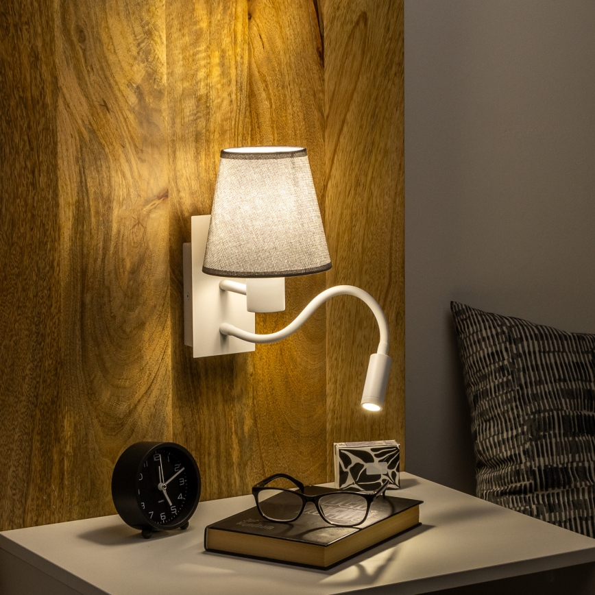 Brilagi - LED Lankstus sieninis šviestuvas NUBILA 1xE27/25W/230V + LED/3W balta/pilka