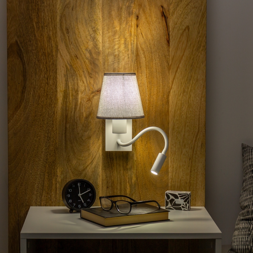 Brilagi - LED Lankstus sieninis šviestuvas NUBILA 1xE27/25W/230V + LED/3W balta/pilka