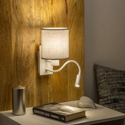 Brilagi - LED Lankstus sieninis šviestuvas NUBILA 1xE27/25W/230V + LED/3W balta/pilka