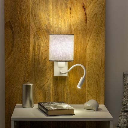 Brilagi - LED Lankstus sieninis šviestuvas NUBILA 1xE27/25W/230V + LED/3W balta/pilka