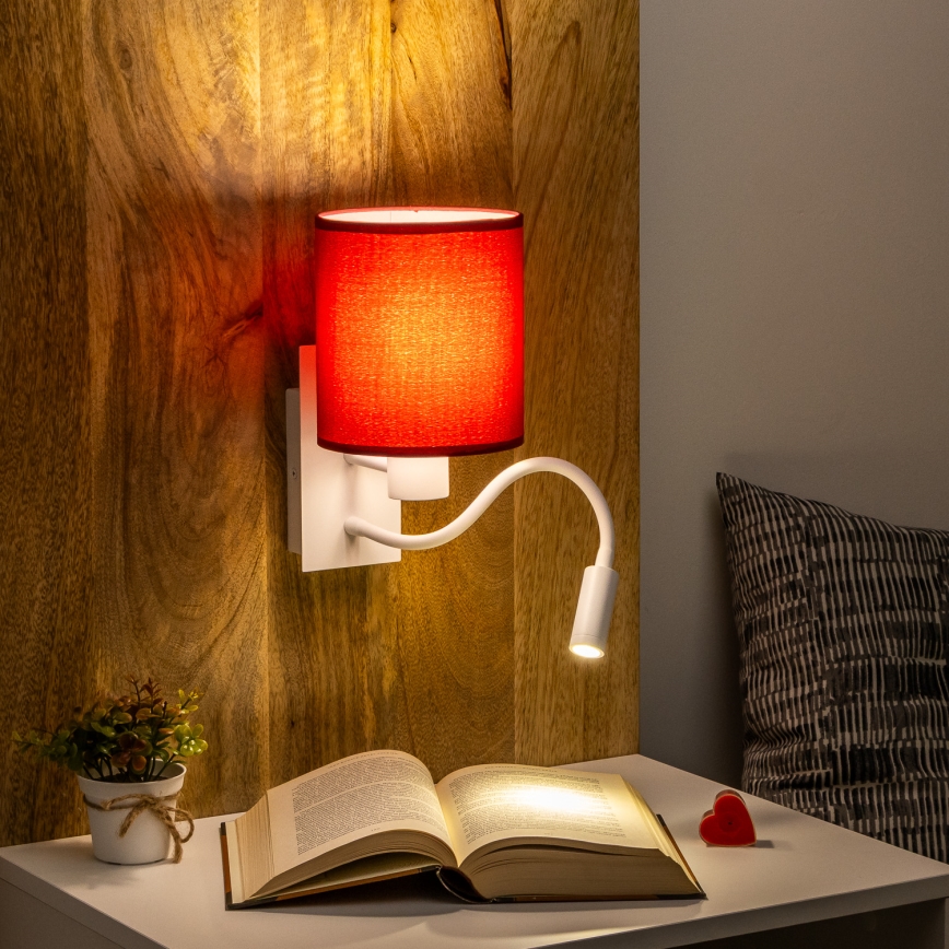 Brilagi - LED Lankstus sieninis šviestuvas NUBILA 1xE27/25W/230V + LED/3W balta/Pompėjos raudona