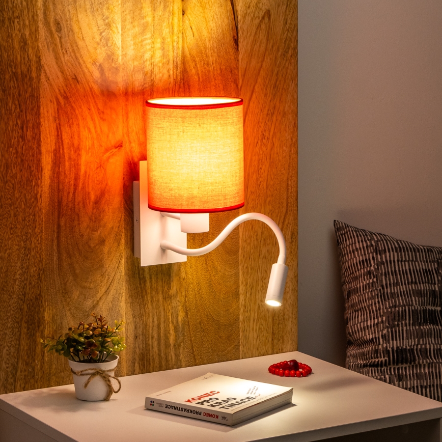 Brilagi - LED Lankstus sieninis šviestuvas NUBILA 1xE27/25W/230V + LED/3W balta/raudona