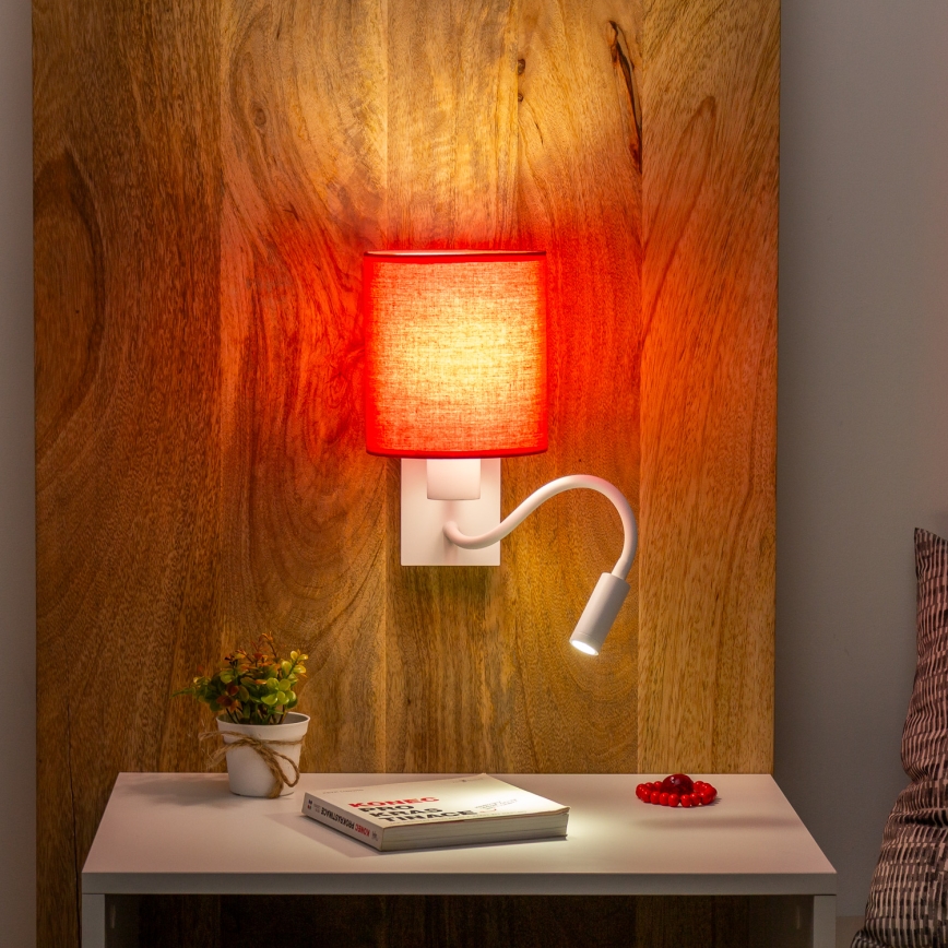 Brilagi - LED Lankstus sieninis šviestuvas NUBILA 1xE27/25W/230V + LED/3W balta/raudona
