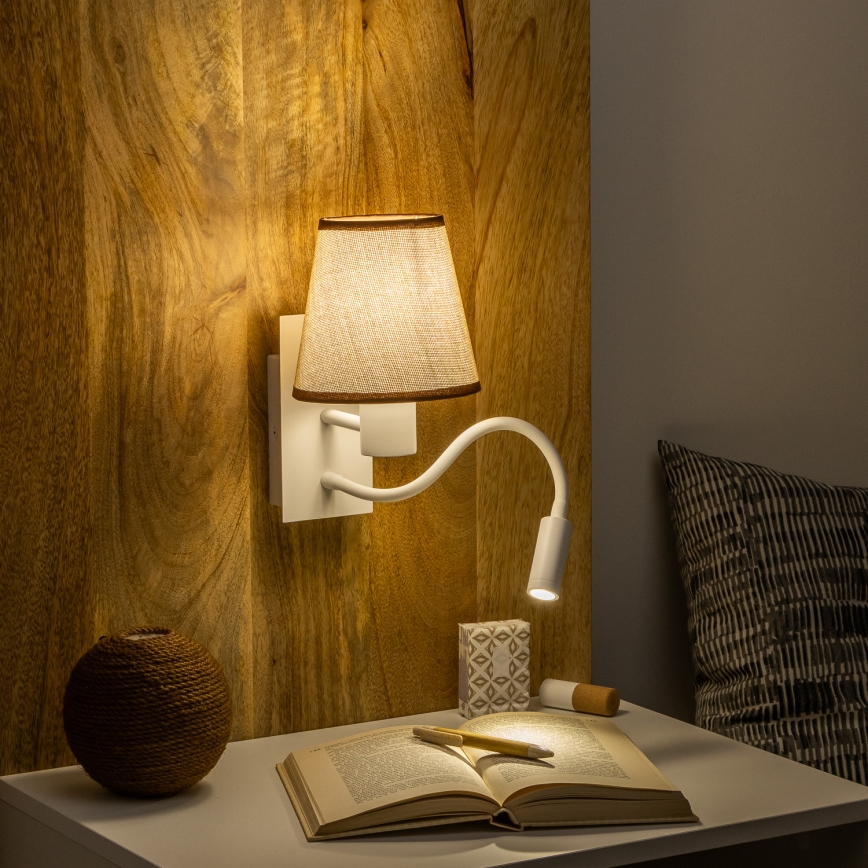 Brilagi - LED Lankstus sieninis šviestuvas NUBILA 1xE27/25W/230V + LED/3W balta/ruda