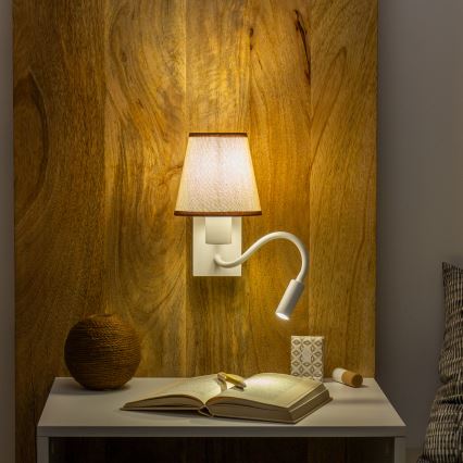 Brilagi - LED Lankstus sieninis šviestuvas NUBILA 1xE27/25W/230V + LED/3W balta/ruda