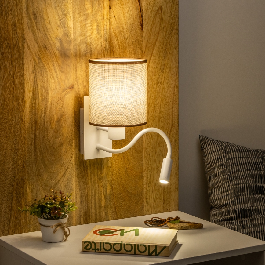 Brilagi - LED Lankstus sieninis šviestuvas NUBILA 1xE27/25W/230V + LED/3W balta/ruda
