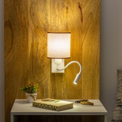 Brilagi - LED Lankstus sieninis šviestuvas NUBILA 1xE27/25W/230V + LED/3W balta/ruda