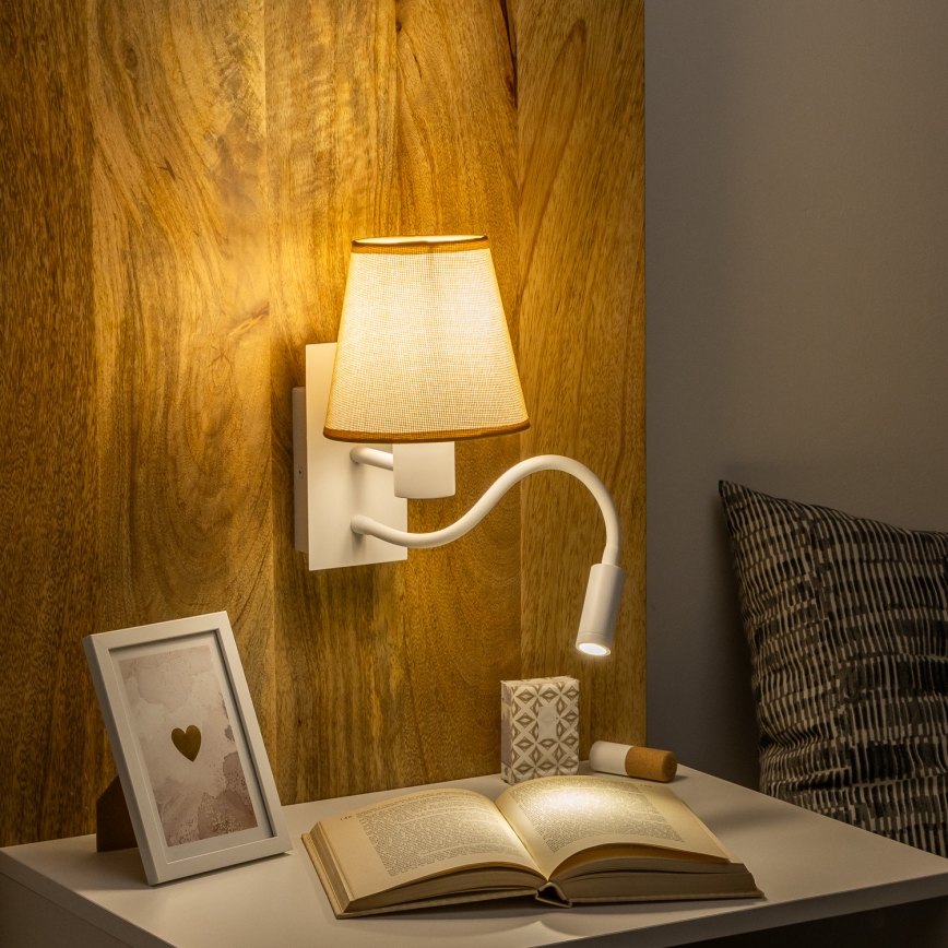 Brilagi - LED Lankstus sieninis šviestuvas NUBILA 1xE27/25W/230V + LED/3W balta/šviesiai rudos spalvos