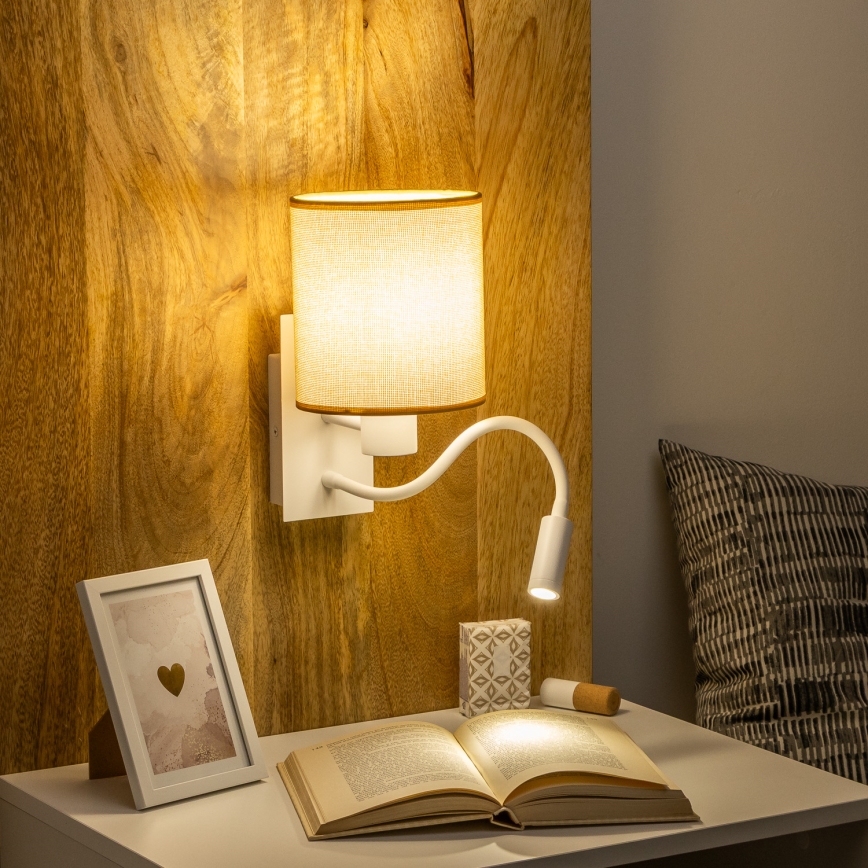 Brilagi - LED Lankstus sieninis šviestuvas NUBILA 1xE27/25W/230V + LED/3W balta/šviesiai rudos spalvos