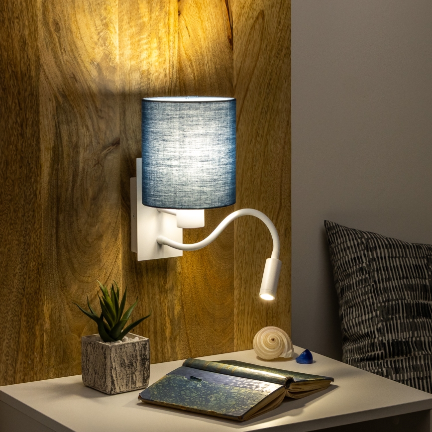 Brilagi - LED Lankstus sieninis šviestuvas NUBILA 1xE27/25W/230V + LED/3W balta/tamsiai mėlyna