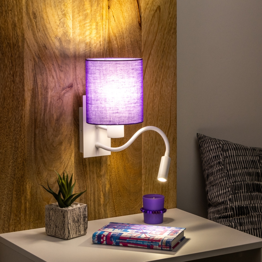 Brilagi - LED Lankstus sieninis šviestuvas NUBILA 1xE27/25W/230V + LED/3W balta/violetinė