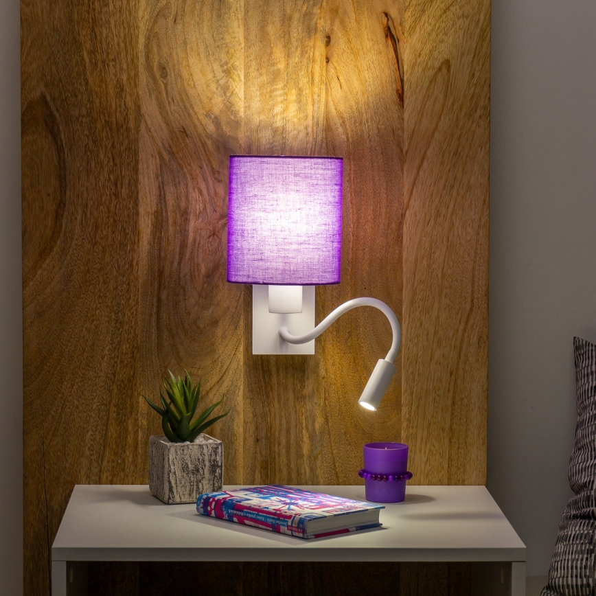 Brilagi - LED Lankstus sieninis šviestuvas NUBILA 1xE27/25W/230V + LED/3W balta/violetinė