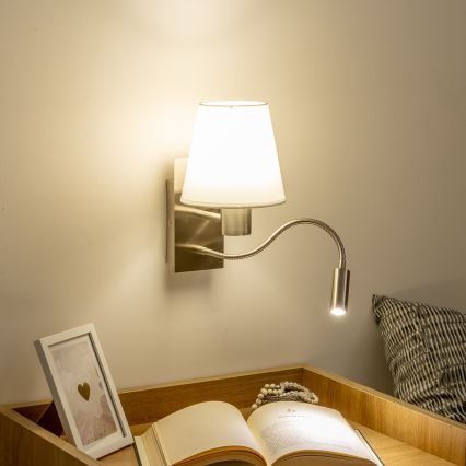 Brilagi - LED Lankstus sieninis šviestuvas NUBILA 1xE27/25W/230V + LED/3W matinis chromas/balta