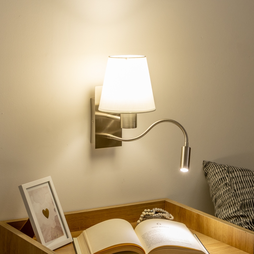 Brilagi - LED Lankstus sieninis šviestuvas NUBILA 1xE27/25W/230V + LED/3W matinis chromas/balta