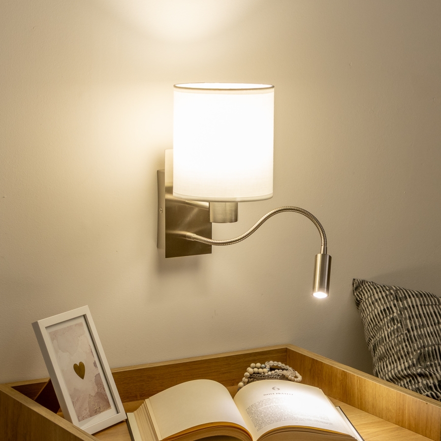 Brilagi - LED Lankstus sieninis šviestuvas NUBILA 1xE27/25W/230V + LED/3W matinis chromas/balta