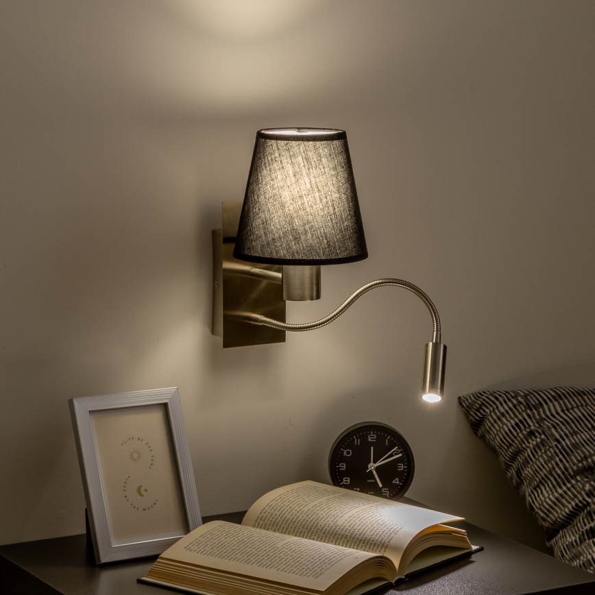 Brilagi - LED Lankstus sieninis šviestuvas NUBILA 1xE27/25W/230V + LED/3W matinis chromas/juoda