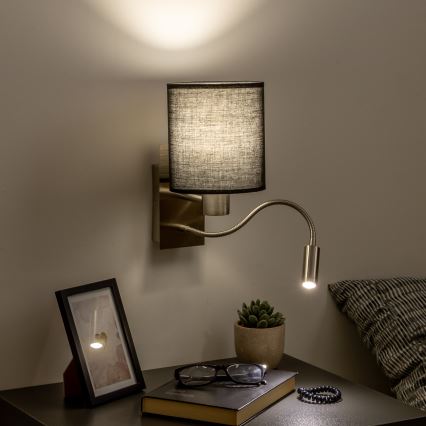 Brilagi - LED Lankstus sieninis šviestuvas NUBILA 1xE27/25W/230V + LED/3W matinis chromas/juoda
