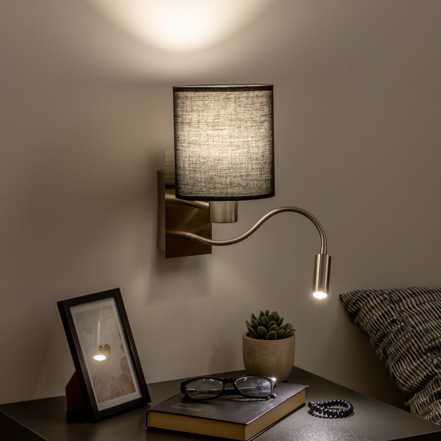 Brilagi - LED Lankstus sieninis šviestuvas NUBILA 1xE27/25W/230V + LED/3W matinis chromas/juoda
