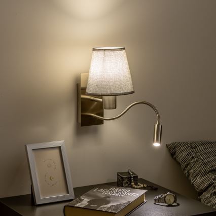 Brilagi - LED Lankstus sieninis šviestuvas NUBILA 1xE27/25W/230V + LED/3W matinis chromas/pilka