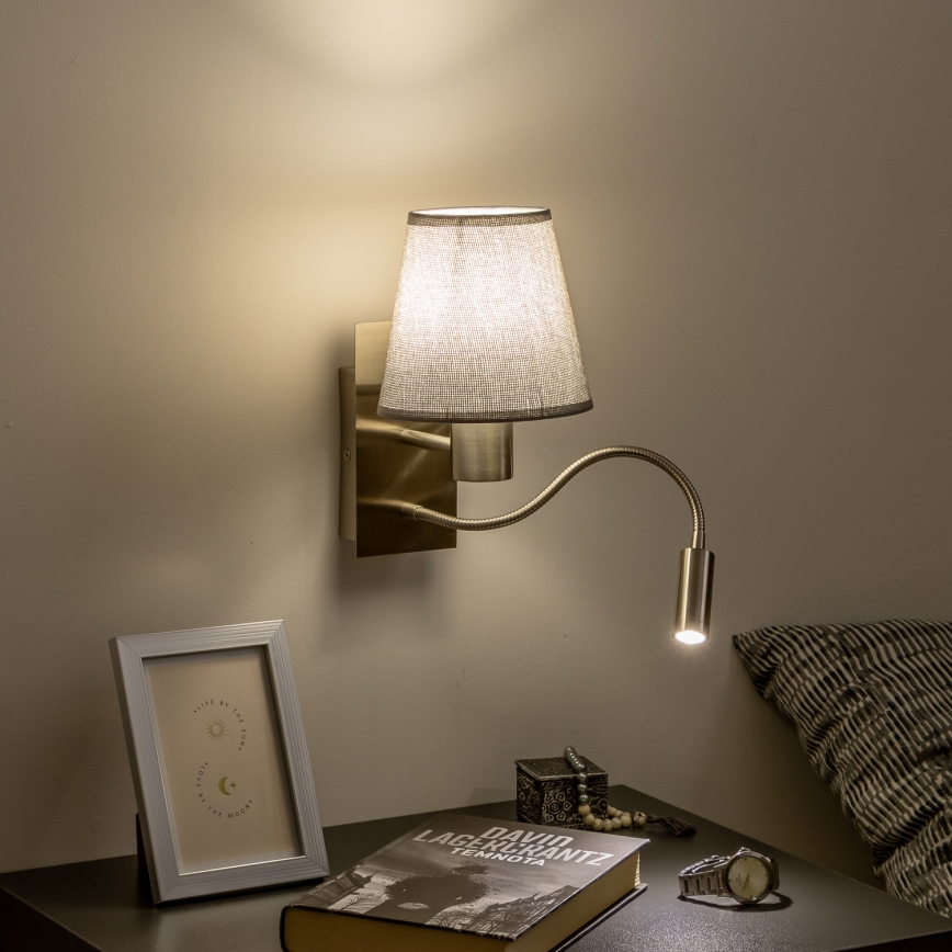 Brilagi - LED Lankstus sieninis šviestuvas NUBILA 1xE27/25W/230V + LED/3W matinis chromas/pilka