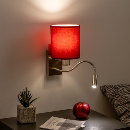 Brilagi - LED Lankstus sieninis šviestuvas NUBILA 1xE27/25W/230V + LED/3W matinis chromas/Pompėjos raudona