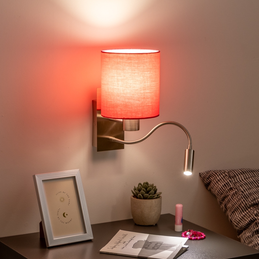 Brilagi - LED Lankstus sieninis šviestuvas NUBILA 1xE27/25W/230V + LED/3W matinis chromas/rausva