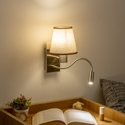 Brilagi - LED Lankstus sieninis šviestuvas NUBILA 1xE27/25W/230V + LED/3W matinis chromas/ruda