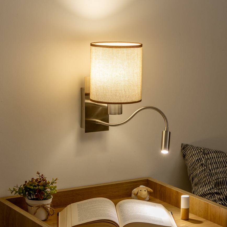 Brilagi - LED Lankstus sieninis šviestuvas NUBILA 1xE27/25W/230V + LED/3W matinis chromas/ruda