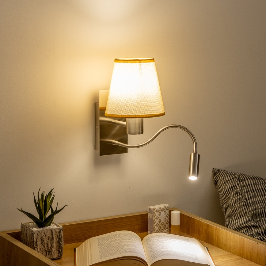 Brilagi - LED Lankstus sieninis šviestuvas NUBILA 1xE27/25W/230V + LED/3W matinis chromas/šviesiai rudos spalvos