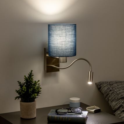 Brilagi - LED Lankstus sieninis šviestuvas NUBILA 1xE27/25W/230V + LED/3W matinis chromas/tamsiai mėlyna