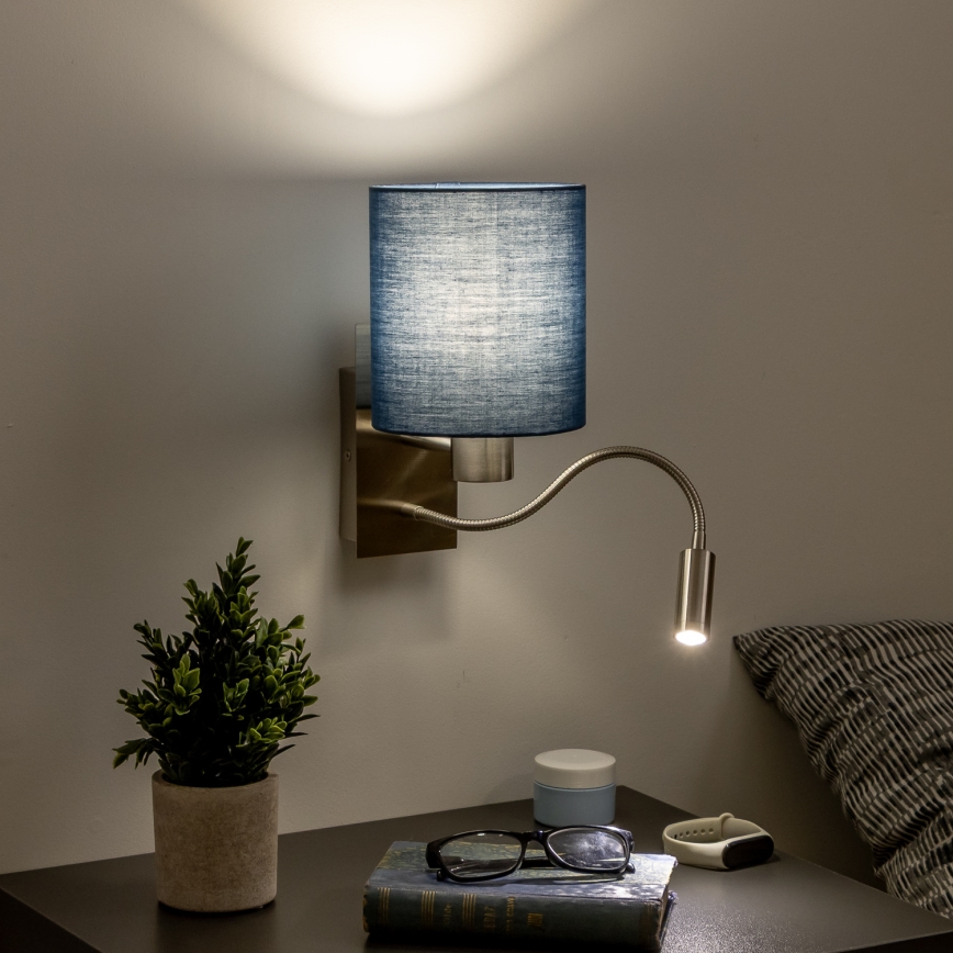 Brilagi - LED Lankstus sieninis šviestuvas NUBILA 1xE27/25W/230V + LED/3W matinis chromas/tamsiai mėlyna