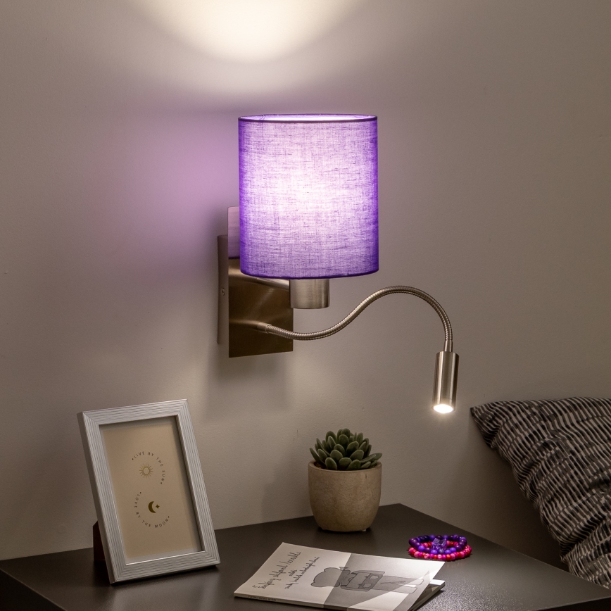 Brilagi - LED Lankstus sieninis šviestuvas NUBILA 1xE27/25W/230V + LED/3W matinis chromas/violetinė