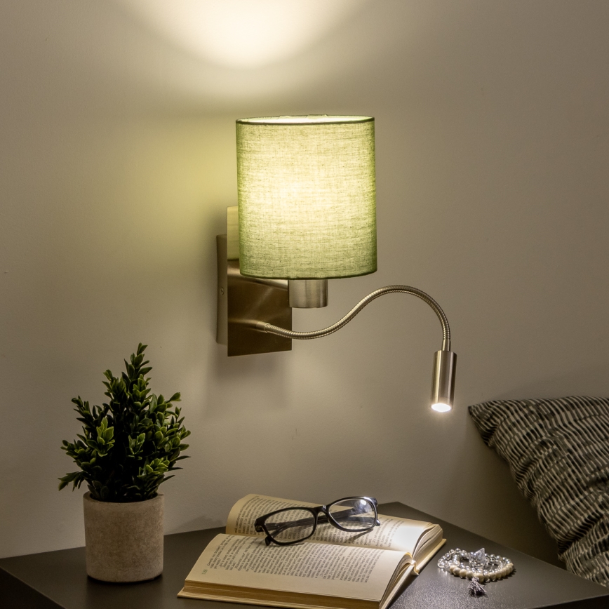 Brilagi - LED Lankstus sieninis šviestuvas NUBILA 1xE27/25W/230V + LED/3W matinis chromas/žalia