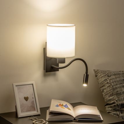 Brilagi - LED Lankstus sieninis šviestuvas NUBILA 1xE27/25W/230V + LED/3W juoda/balta