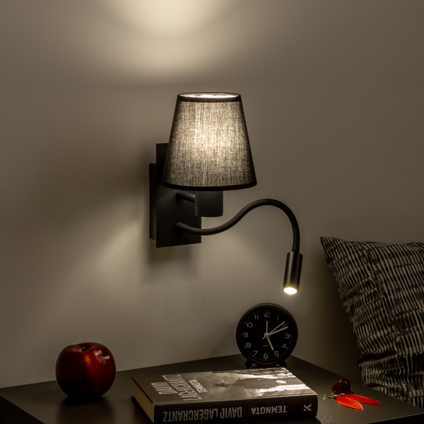 Brilagi - LED Lankstus sieninis šviestuvas NUBILA 1xE27/25W/230V + LED/3W juoda
