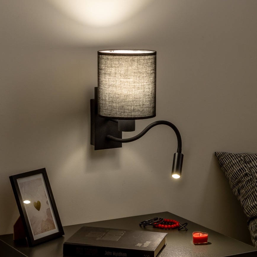Brilagi - LED Lankstus sieninis šviestuvas NUBILA 1xE27/25W/230V + LED/3W juoda