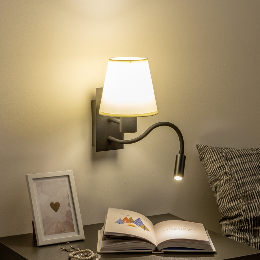 Brilagi - LED Lankstus sieninis šviestuvas NUBILA 1xE27/25W/230V + LED/3W juoda/kreminė