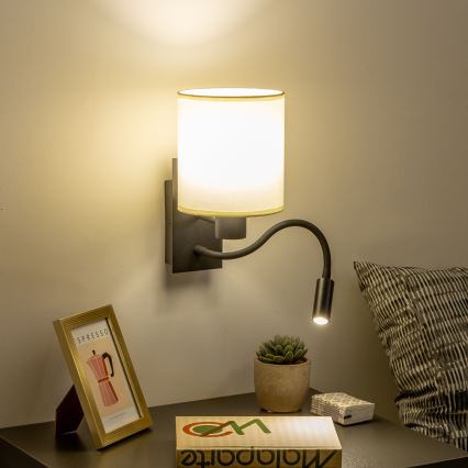 Brilagi - LED Lankstus sieninis šviestuvas NUBILA 1xE27/25W/230V + LED/3W juoda/kreminė