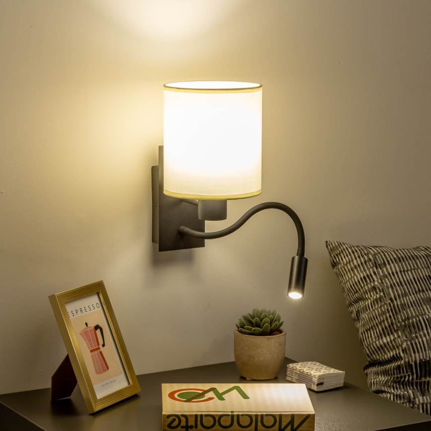 Brilagi - LED Lankstus sieninis šviestuvas NUBILA 1xE27/25W/230V + LED/3W juoda/kreminė