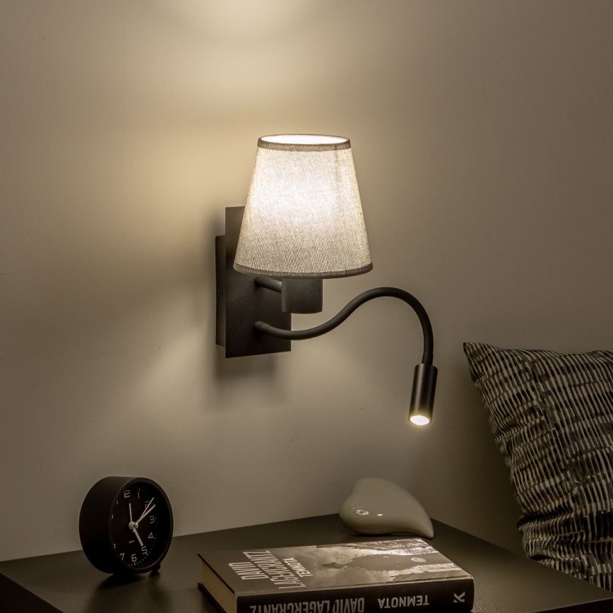 Brilagi - LED Lankstus sieninis šviestuvas NUBILA 1xE27/25W/230V + LED/3W juoda/pilka