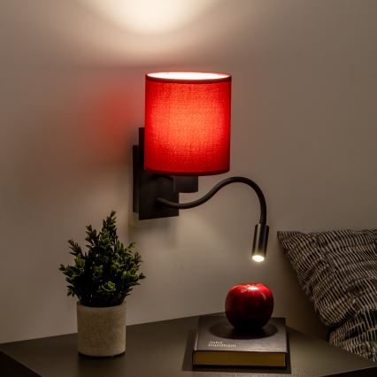 Brilagi - LED Lankstus sieninis šviestuvas NUBILA 1xE27/25W/230V + LED/3W juoda/Pompėjos raudona