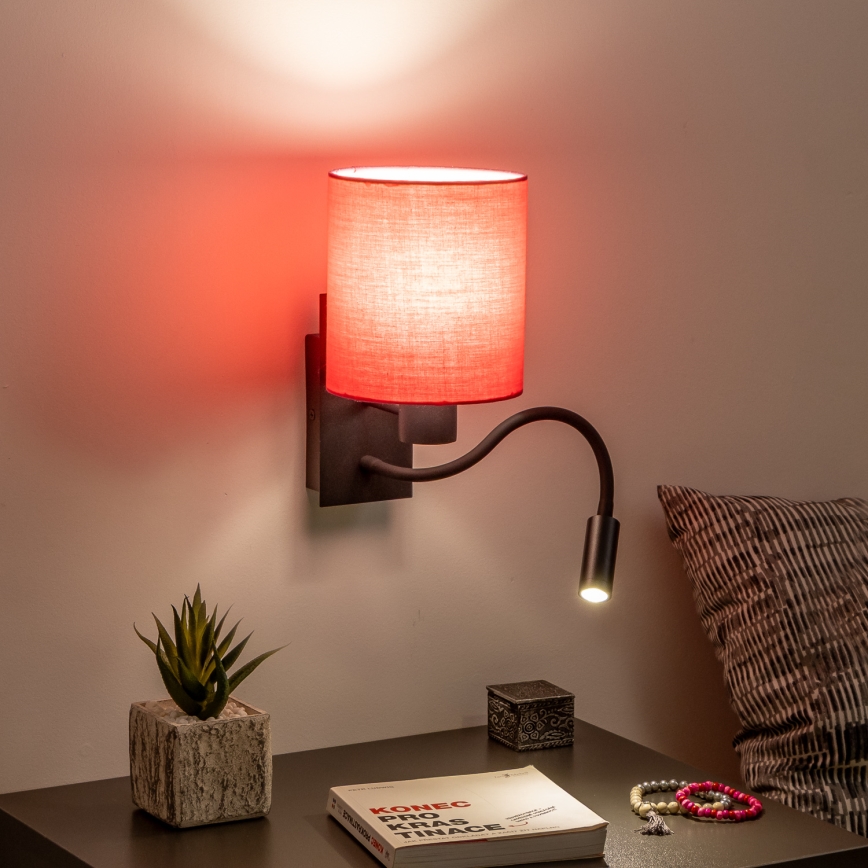 Brilagi - LED Lankstus sieninis šviestuvas NUBILA 1xE27/25W/230V + LED/3W juoda/rausva
