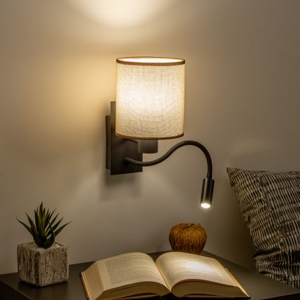 Brilagi - LED Lankstus sieninis šviestuvas NUBILA 1xE27/25W/230V + LED/3W juoda/ruda