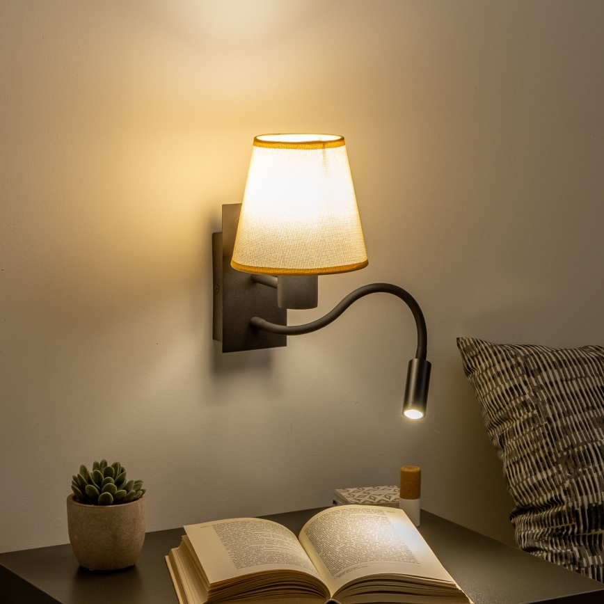 Brilagi - LED Lankstus sieninis šviestuvas NUBILA 1xE27/25W/230V + LED/3W juoda/šviesiai rudos spalvos