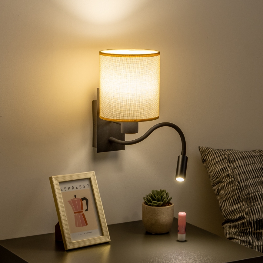Brilagi - LED Lankstus sieninis šviestuvas NUBILA 1xE27/25W/230V + LED/3W juoda/šviesiai rudos spalvos